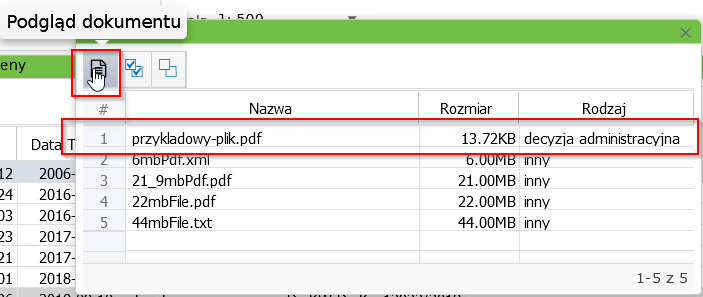 widok okna z wylistowanymi dostępnymi plikami zbioru razem z opcjami menu widok okna z wylistowanymi dostępnymi plikami zbioru razem z opcjami menu