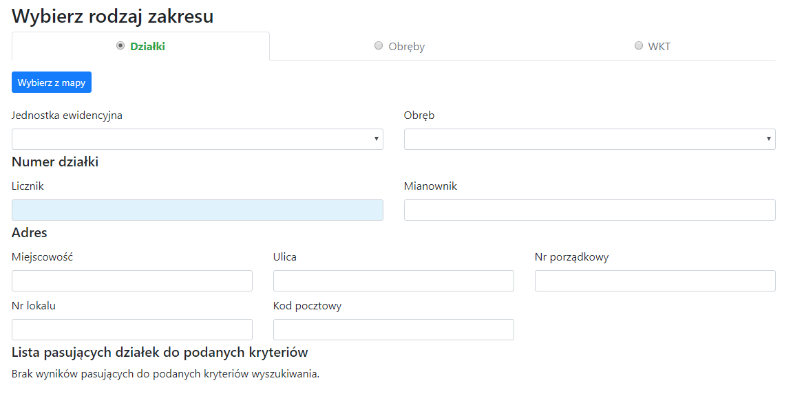 Widok opcji wyboru rodzaju zakresu Widok opcji wyboru rodzaju zakresu